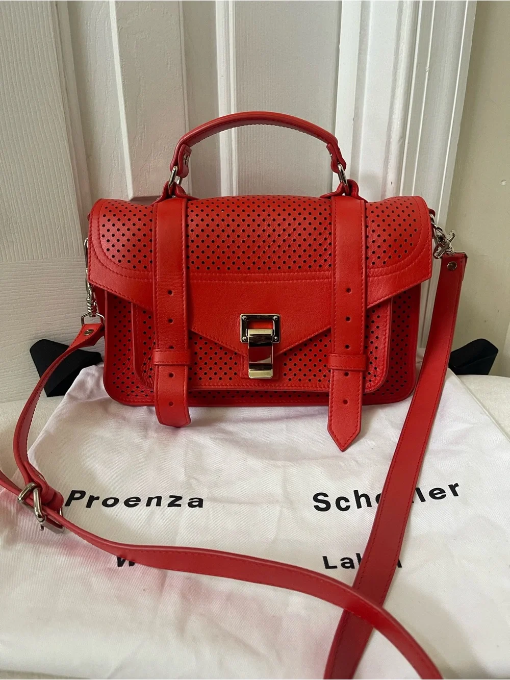 Proenza Schouler PS1 Red Perforated Lambskin  Leather Satchel